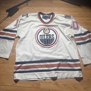 VTG Edmonton Oilers NHL Hockey Blank CCM Jersey Men’s Sz Large Flaws Stains Pics